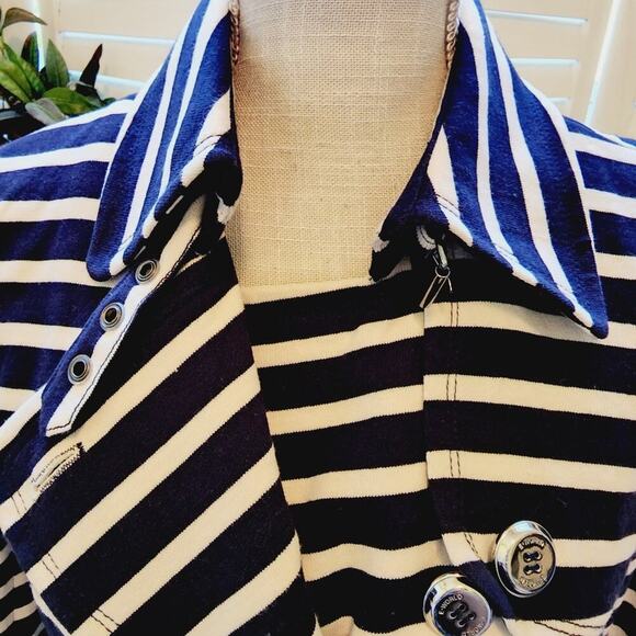 E-WORLD NAVY / CREAM MULTI POCKET BUTTON DOWN COAT WITH BELT SIZE SMALL - Picture 10 of 12